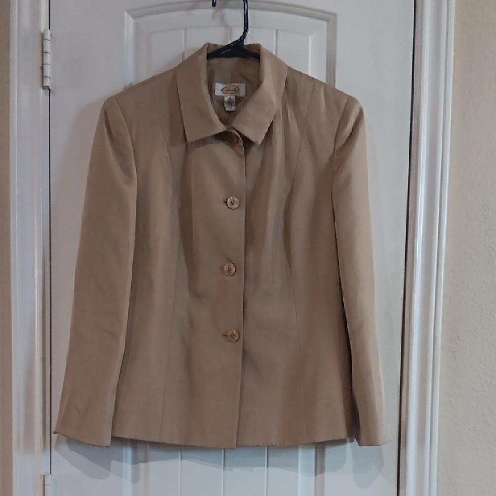 Talbots Classic 4 Button Khaki Silk Blend Tan Blazer